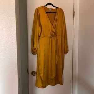 Gorgeous Gold Satin mock wrap dress